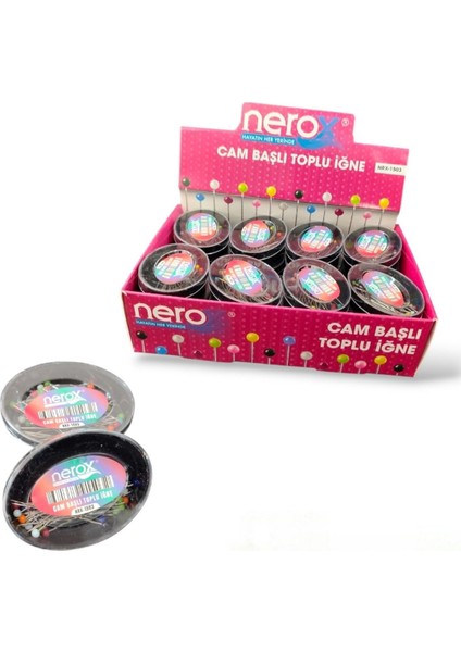 2 Kutu Cam Başlı Toplu Iğne Farklı Renkli Nerox Toplu Iğne 50X2