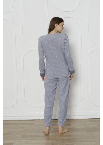 Fwn 3011 Peluş Welsoft Polar Kışlık Kadın Ev Kedi Işlemli Pijama Takımı modelleri