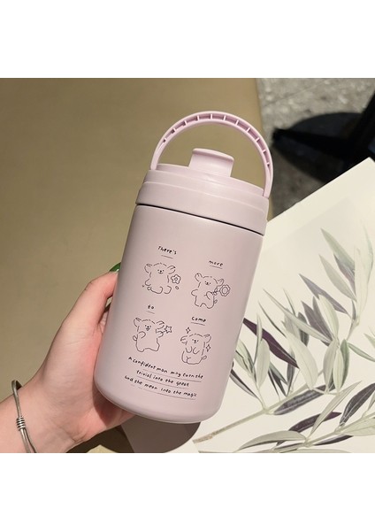 500ML Macaron Rengi Taşınabilir Kahve Fincanı Çift Katmanlı 304 Paslanmaz Çelik Termos Bardak Araba Düz Pipetli Bardak (Yurt Dışından)