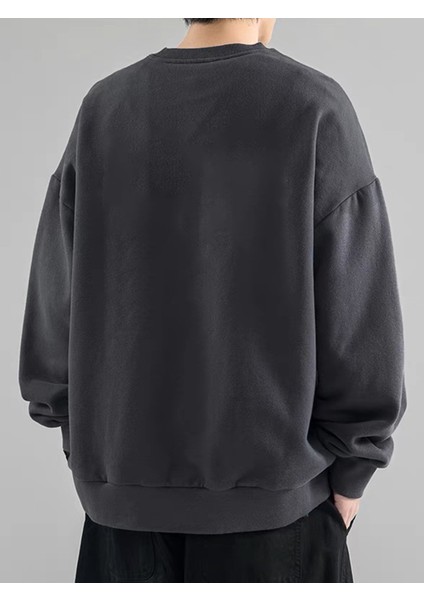 Erkek Believe Baskılı Oversize Bisiklet Yaka Sweatshirt