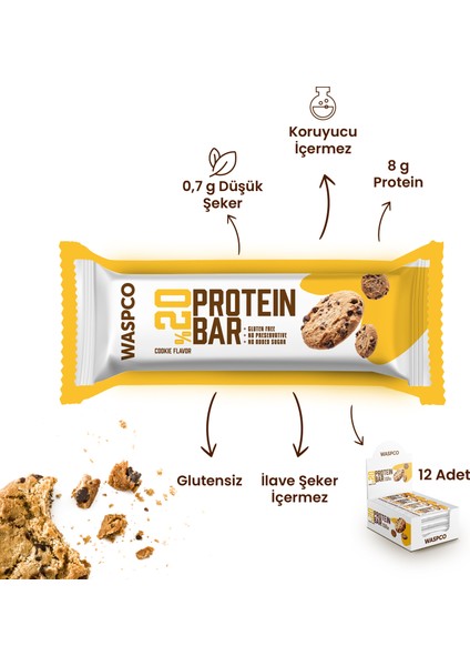 Kurabiye Aromalı Protein Bar 40g x 12 Adet