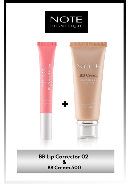 BB Lip Corrector Dudak Parlatıcısı 02 Pembe & BB Cream 500 Doğal Kapatıcı SPF 15 Bb Krem Makyaj Seti