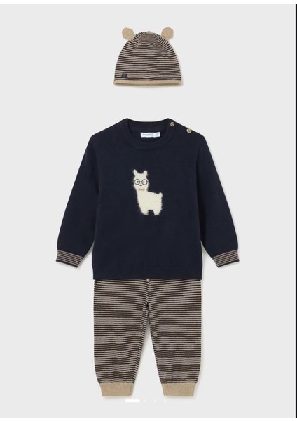 Erkek Bebek Örme Bere Kazak Pantolon 3'lü Set 2546