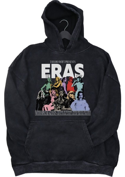 Unisex Taylor Swift Eras Tour Baskılı Kapüşonlu Yıkamalı Sweatshirt, Oversize Taylor Swift Hoodie
