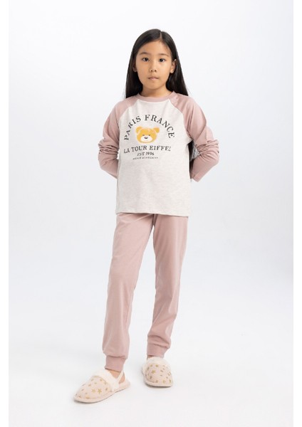 Kız Çocuk Pijama Takım Baskılı Uzun Kollu Üst Beli Lastikli Uzun Alt D3726A824AU