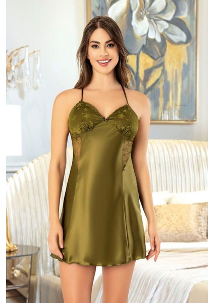 Saten Dantel Detaylı Gecelik Sabahlık Ikili Takım 2053 Haki Yeşili fiyatları