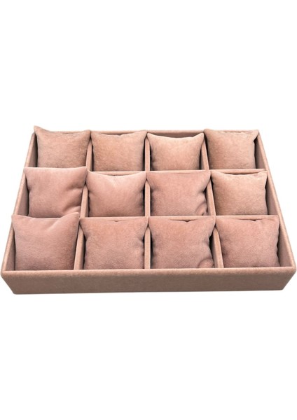 Yerli Üretim Süet Kumaş Pembe Renk 34/24 cm 12 Yastıklı Çekmece Içi Takı Kutusu fiyatları