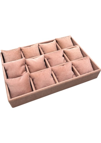 Yerli Üretim Süet Kumaş Pembe Renk 34/24 cm 12 Yastıklı Çekmece Içi Takı Kutusu fırsatları