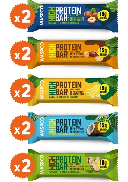 Yüksek Protein Bar 50g Karma Kutu 10 Adet (5 Çeşit)