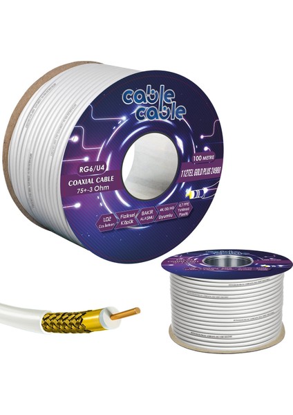 Cable Cable Anten Kablosu Rg6 U4 1.02MM 112 Tel Gold Plus 100 Metre