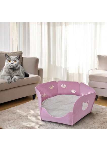 Kedi Yatağı Yuvası Evi Minderli Taşınabilir 3 mm Keçe Altıgen Tasarım (Yuva+Minder)