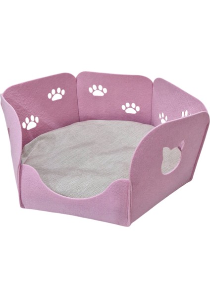 Kedi Yatağı Yuvası Evi Minderli Taşınabilir 3 mm Keçe Altıgen Tasarım (Yuva+Minder)