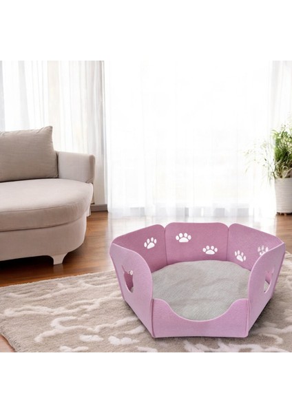 Kedi Yatağı Yuvası Evi Minderli Taşınabilir 3 mm Keçe Altıgen Tasarım (Yuva+Minder)