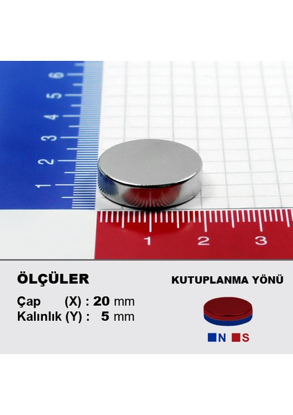 Neodyum Mıknatıs D20X5 ÇAP20MM Kalınlık 5mm 2 Adet Çok Güçlü Mıknatıs