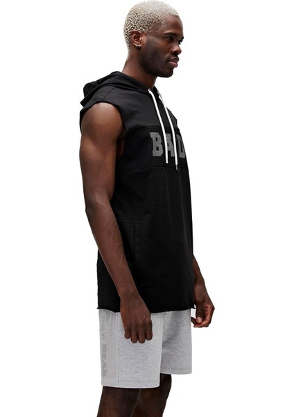 Bad Net Sleeveless Siyah Hoodie Sweatshirt