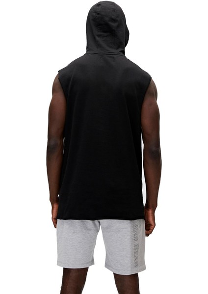 Bad Net Sleeveless Siyah Hoodie Sweatshirt