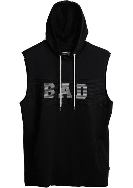 Bad Net Sleeveless Siyah Hoodie Sweatshirt