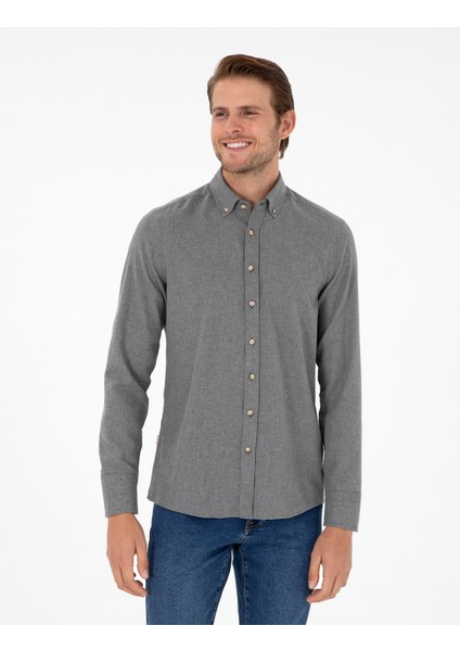 Erkek Gri Slim Fit Uzun Kollu Gömlek 50298570-VR024