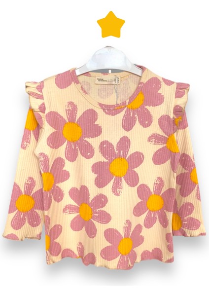 Fırfırlı Omuz Detaylı Çiçek Baskılı Kız Çocuk Taylı Takım fiyatları