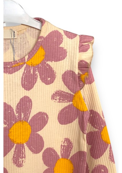 Fırfırlı Omuz Detaylı Çiçek Baskılı Kız Çocuk Taylı Takım modelleri