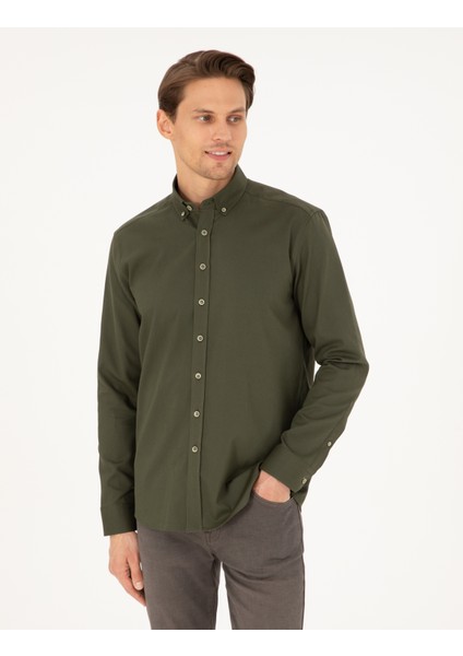 Erkek Haki Regular Fit Uzun Kollu Gömlek 50292553-VR027
