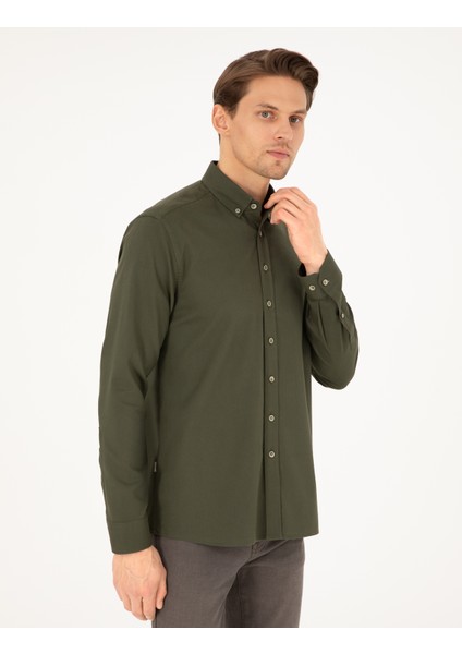 Erkek Haki Regular Fit Uzun Kollu Gömlek 50292553-VR027