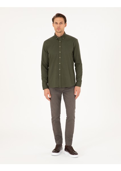 Erkek Haki Regular Fit Uzun Kollu Gömlek 50292553-VR027