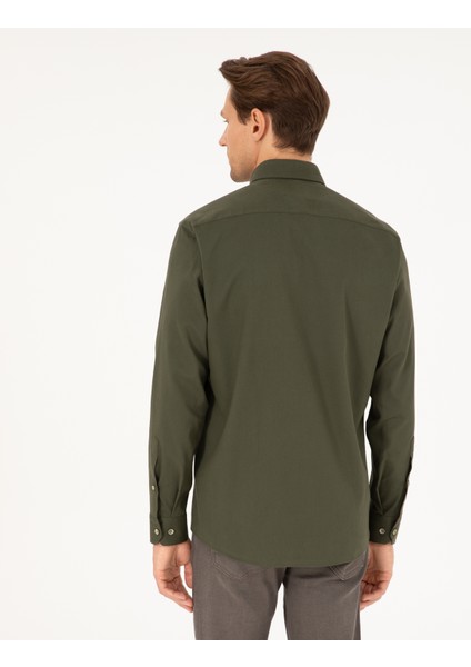 Erkek Haki Regular Fit Uzun Kollu Gömlek 50292553-VR027