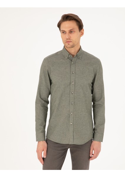 Erkek Haki Slim Fit Uzun Kollu Gömlek 50293756-VR027