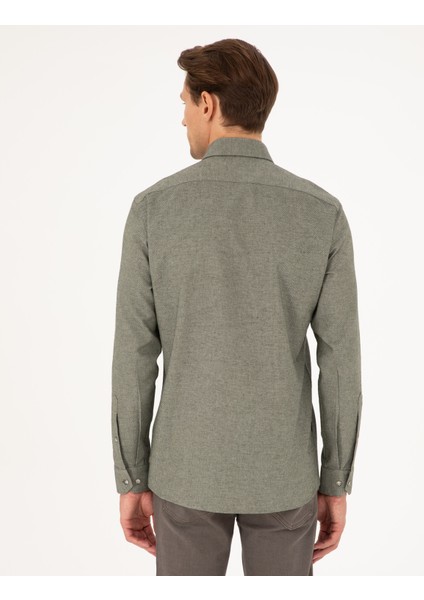 Erkek Haki Slim Fit Uzun Kollu Gömlek 50293756-VR027