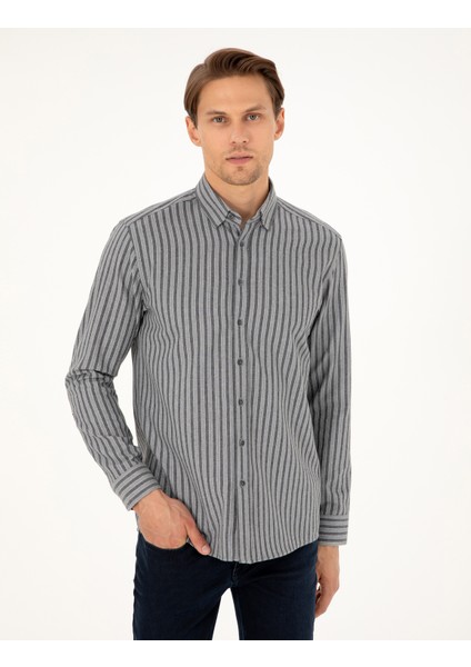 Erkek Gri Regular Fit Çizgili Uzun Kollu Gömlek 50292164-VR024 modelleri