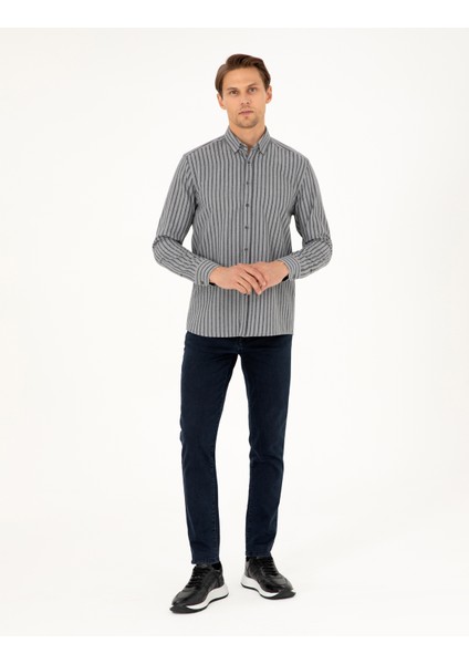 Erkek Gri Regular Fit Çizgili Uzun Kollu Gömlek 50292164-VR024 fırsatları