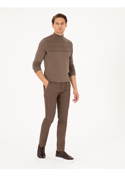 Erkek Kahverengi Slim Fit Kanvas Pantolon 50292346-VR029