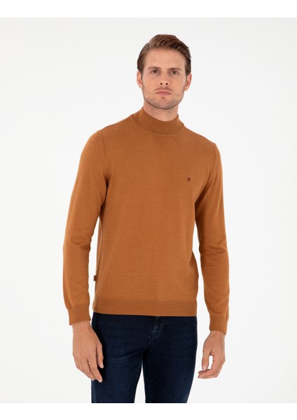 Erkek Kahverengi Slim Fit Yarım Balıkçı Yaka Basic Triko Kazak 50296614-VR163