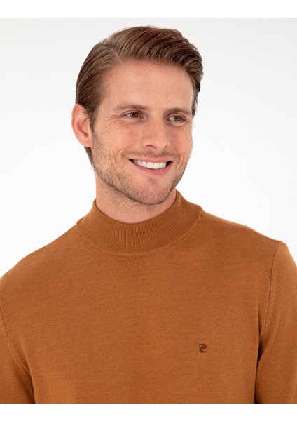 Erkek Kahverengi Slim Fit Yarım Balıkçı Yaka Basic Triko Kazak 50296614-VR163 fiyatları