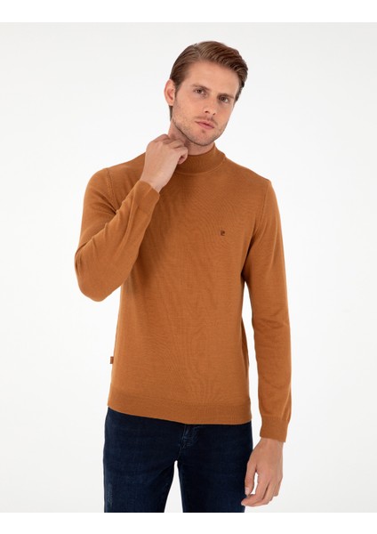 Erkek Kahverengi Slim Fit Yarım Balıkçı Yaka Basic Triko Kazak 50296614-VR163 modelleri