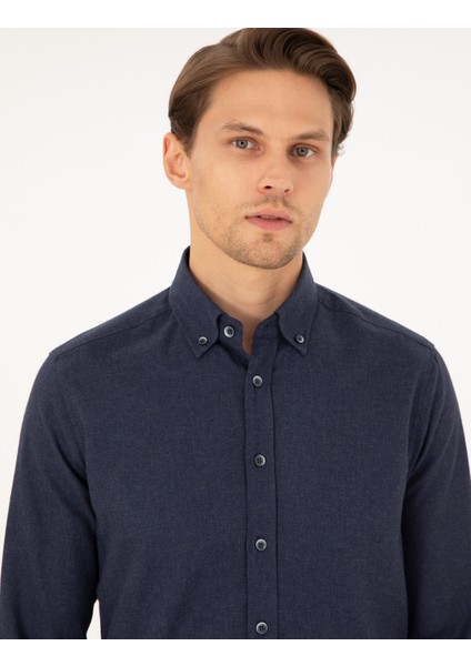 Erkek Lacivert Regular Fit Uzun Kollu Gömlek 50292106-VR033
