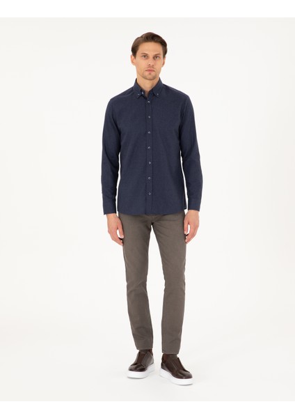 Erkek Lacivert Regular Fit Uzun Kollu Gömlek 50292106-VR033