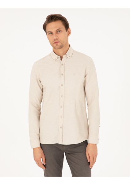 Erkek Bej Slim Fit Uzun Kollu Gömlek 50297998-VR011