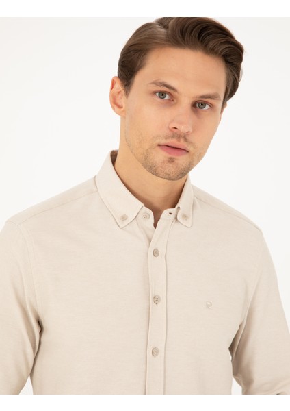 Erkek Bej Slim Fit Uzun Kollu Gömlek 50297998-VR011