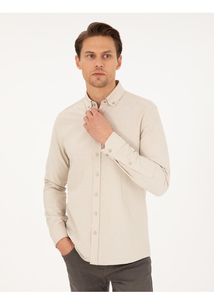 Erkek Bej Slim Fit Uzun Kollu Gömlek 50297998-VR011