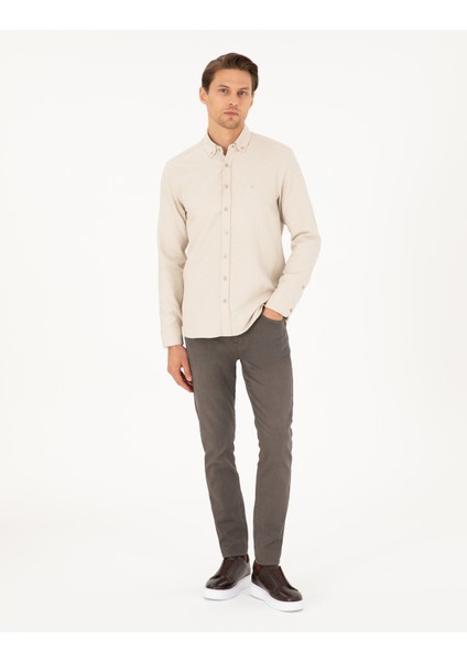 Erkek Bej Slim Fit Uzun Kollu Gömlek 50297998-VR011