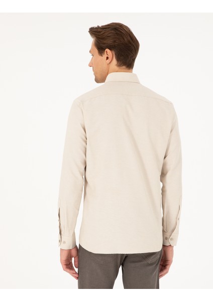 Erkek Bej Slim Fit Uzun Kollu Gömlek 50297998-VR011