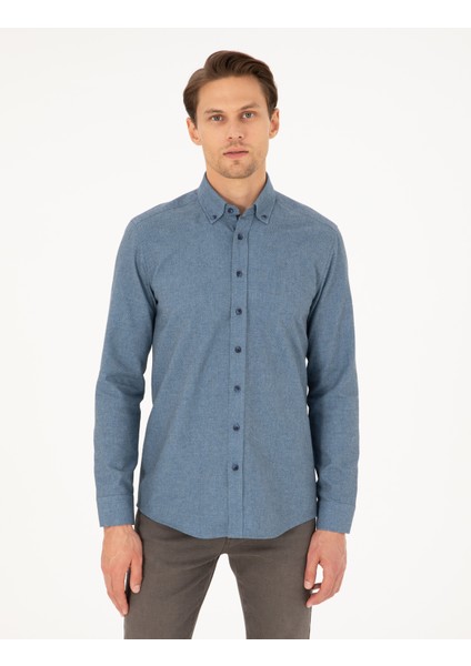 Erkek Mavi Slim Fit Uzun Kollu Gömlek 50293756-VR036
