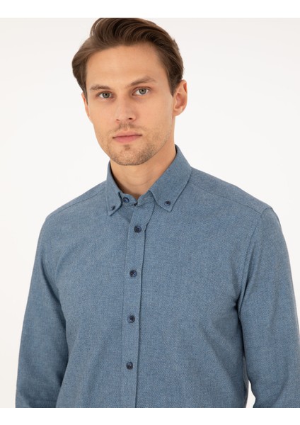Erkek Mavi Slim Fit Uzun Kollu Gömlek 50293756-VR036