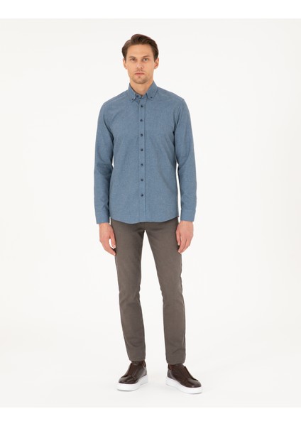 Erkek Mavi Slim Fit Uzun Kollu Gömlek 50293756-VR036