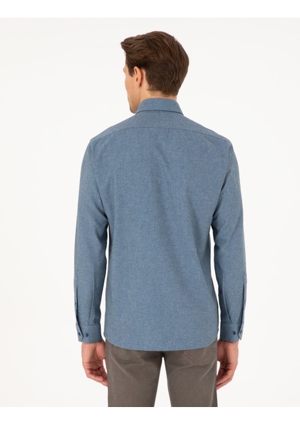 Erkek Mavi Slim Fit Uzun Kollu Gömlek 50293756-VR036