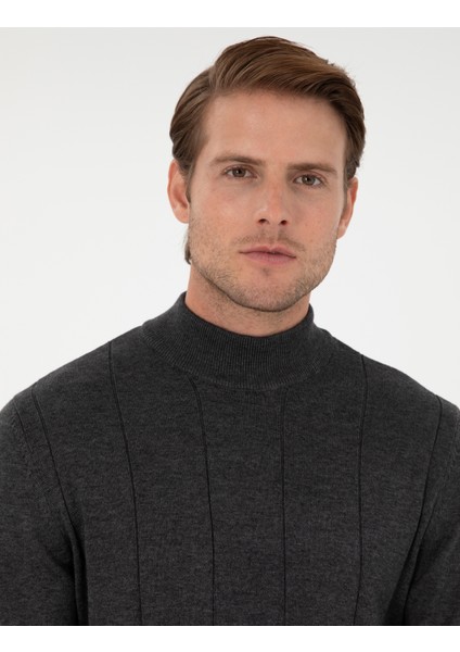 Erkek Antrasit Melanj Slim Fit Yarım Balıkçı Yaka Triko Kazak 50300460-VR081 fiyatları