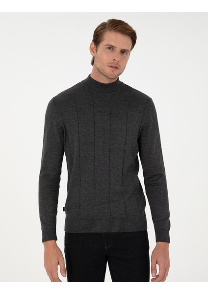 Erkek Antrasit Melanj Slim Fit Yarım Balıkçı Yaka Triko Kazak 50300460-VR081 modelleri