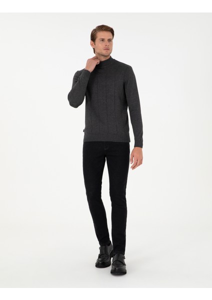 Erkek Antrasit Melanj Slim Fit Yarım Balıkçı Yaka Triko Kazak 50300460-VR081 fırsatları